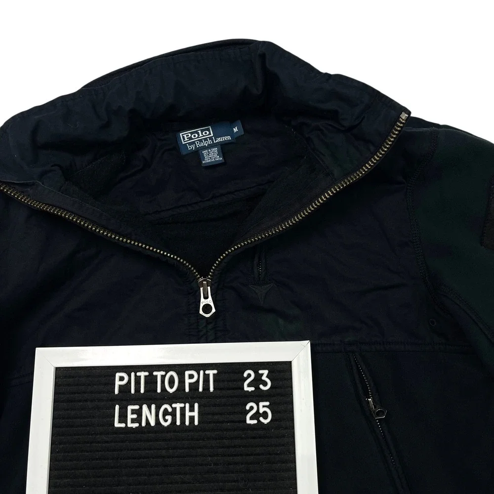 VTG Polo Ralph Lauren Men's Fleece Zip Jacket Black Optional Hood Nautical‎ M